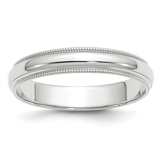 14k White Gold 4mm Milgrain Half Round Wedding Band Size 9