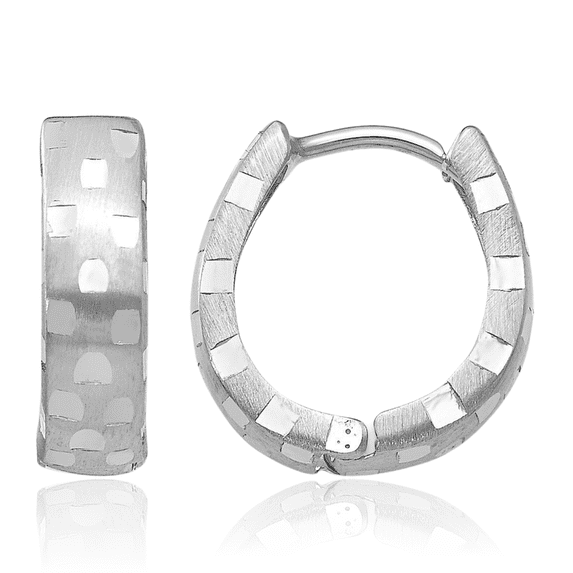 14K Solid White Gold 4mm Round Huggie Small Hoop Earrings