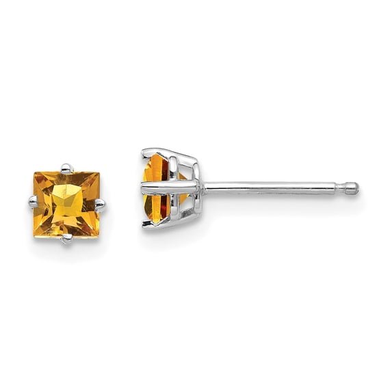 14k White Gold 4mm Princess Cut Citrine Earrings 14k White Gold Earrings