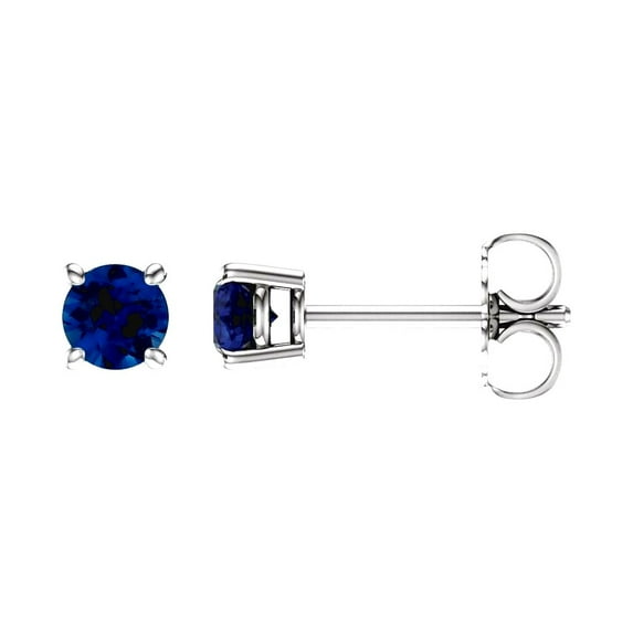 14k White Gold 4mm Round Lab Created Blue Sapphire Earrings Stud Earring for Women - .7 Grams
