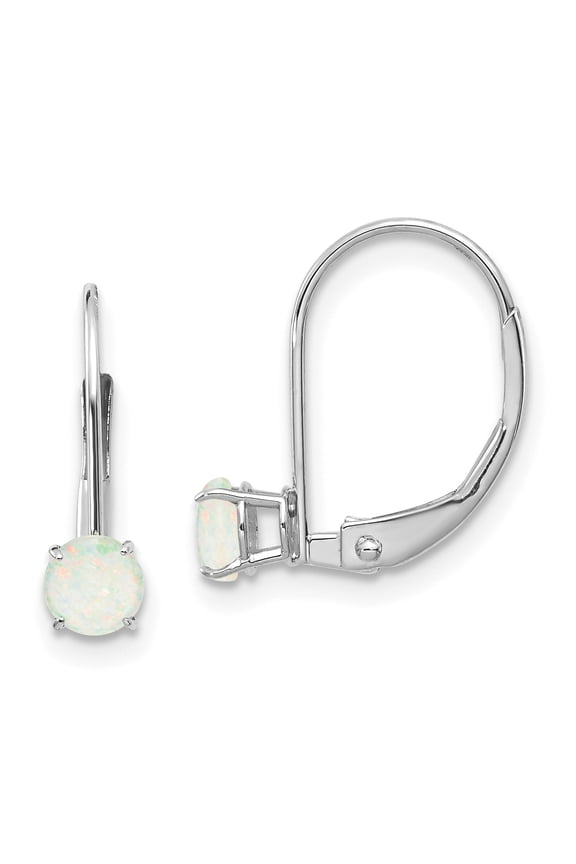 14k White Gold 4mm Round October/Opal Leverback Earrings 14k White Gold Earrings