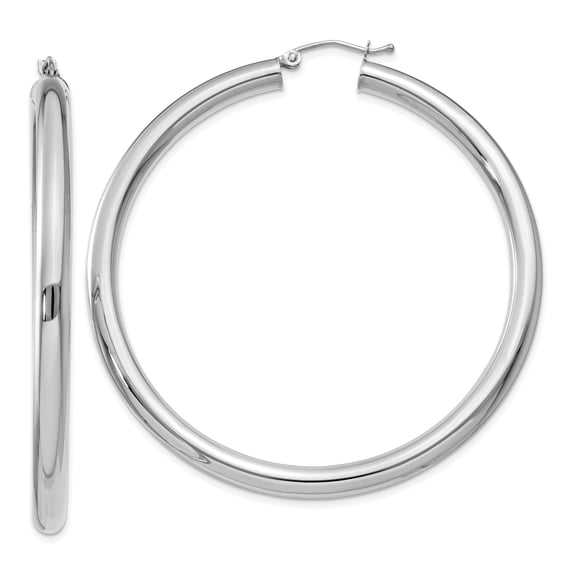 14k White Gold 4mm x 55mm Tube Hoop Earrings