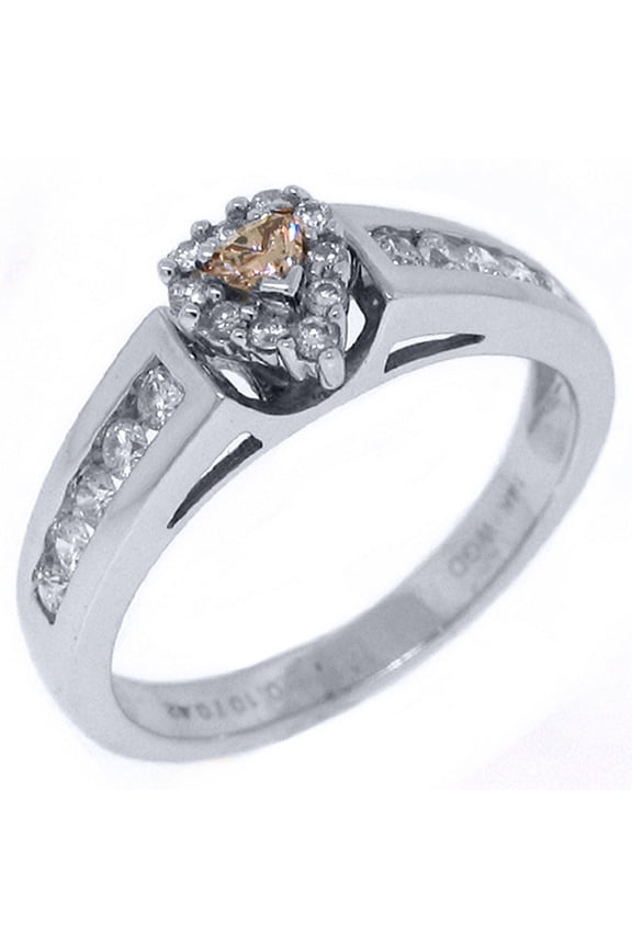 14k White Gold .50 Carats Trillion (Triangle) Shape Champagne Diamond Ring