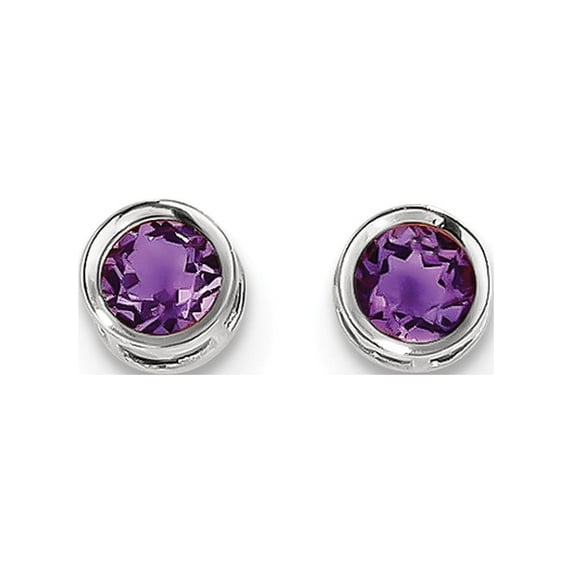 14k White Gold 5mm Bezel Amethyst Stud Earrings, Gem Ctw.0.8