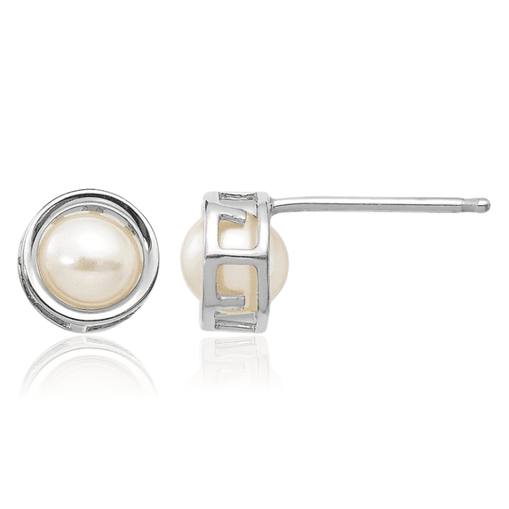 14K Solid White Gold 5mm Freshwater Cultured Pearl Studs Gemstone Solitaire Earrings June Birthstone Jewelry