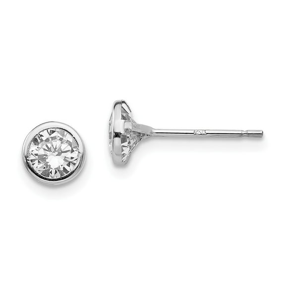 14k White Gold 5mm Bezel Set Cubic Zirconia Post Earrings - Measures 5x5mm