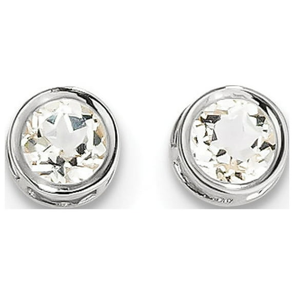 14k White Gold 5mm Bezel White Topaz Stud Earrings