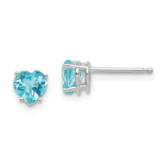 14k White Gold 5mm Heart Blue Topaz Earrings