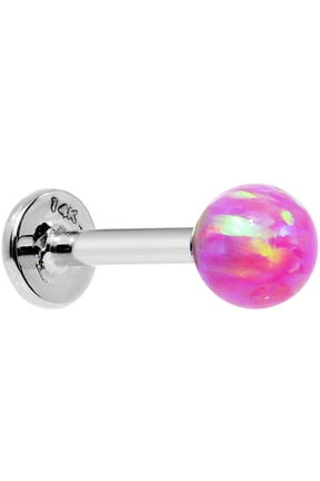 14k White Gold 5mm Pink Synthetic Opal Labret Monroe 14 Gauge 5/16