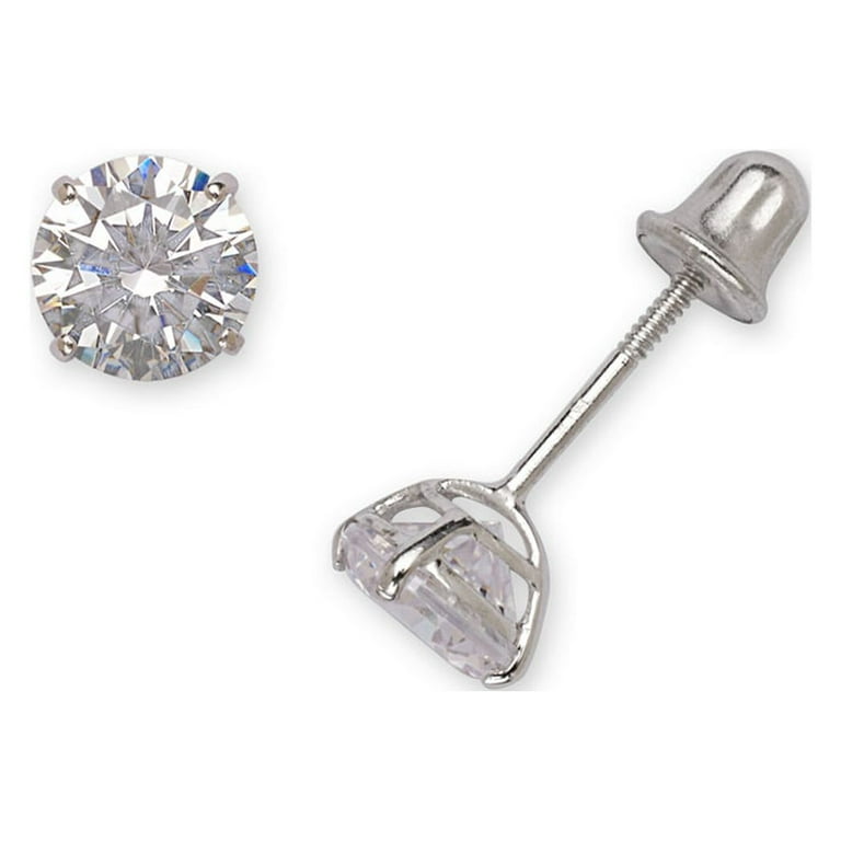 JewelryWeb Real 14K White Gold Solitaire Round CZ Stud Screw Back Earrings for Women 2mm 7mm 5mm White Gold Stud Earring