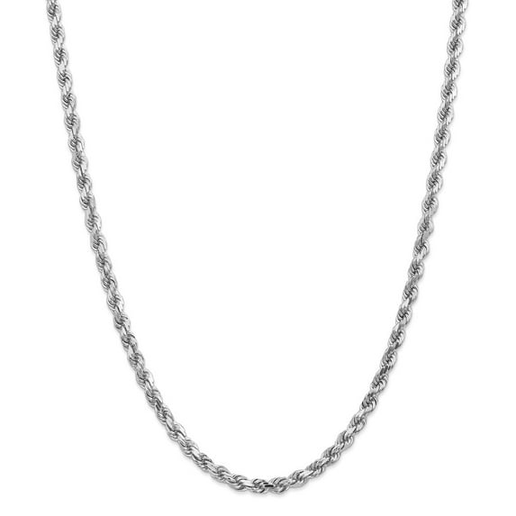 14k White Gold 5mm Solid Diamond Cut Rope Chain w/ Lobster Clasp 30"