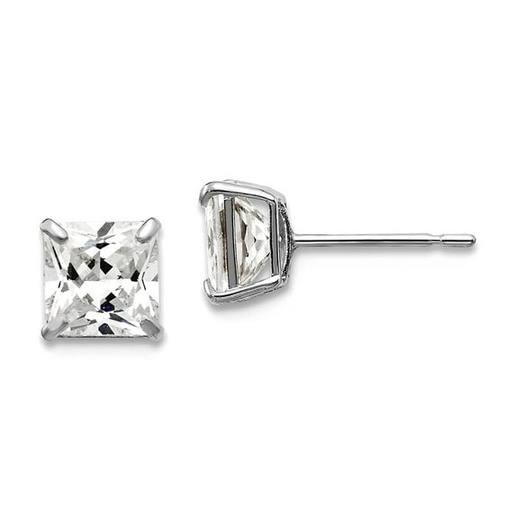 14k White Gold 5mm Square Cubic Zirconia Post Earrings 5x5mm Wide Stud Earring for Women - .8 Grams