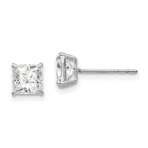 14k White Gold 5mm Square Cubic Zirconia Post Earrings - Measures 5x5mm