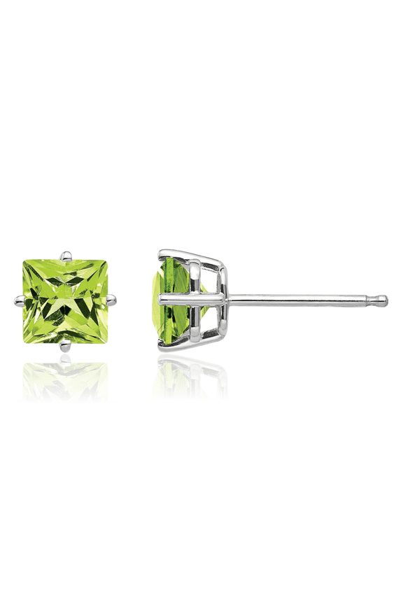 14K Solid White Gold 5mm Square Step Cut Green Peridot Studs Gemstone Solitaire Earrings August Birthstone Jewelry