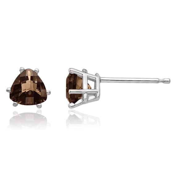14K Solid White Gold 5mm Trillion Checker Cut Brown Smoky Quartz Studs Gemstone Solitaire Earrings June Birthstone Jewelry