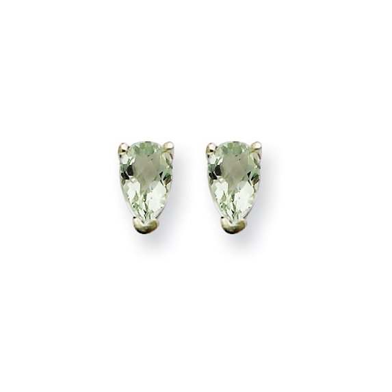 14k White Gold 5x3 Pear Green Amethyst Earrings