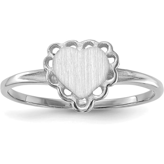 14k White Gold 6.0x6.5mm Open Back Heart Signet Ring - Ring Size 6.0