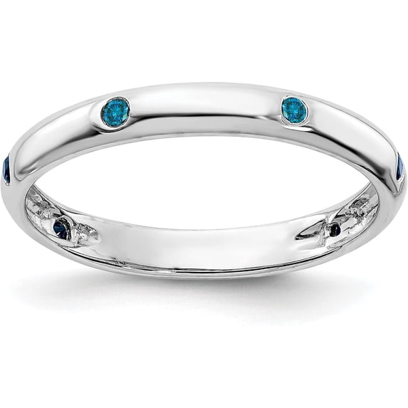 14k White Gold 6-stone Blue Diamond Band - Ring Size 6.75 Natural Diamonds