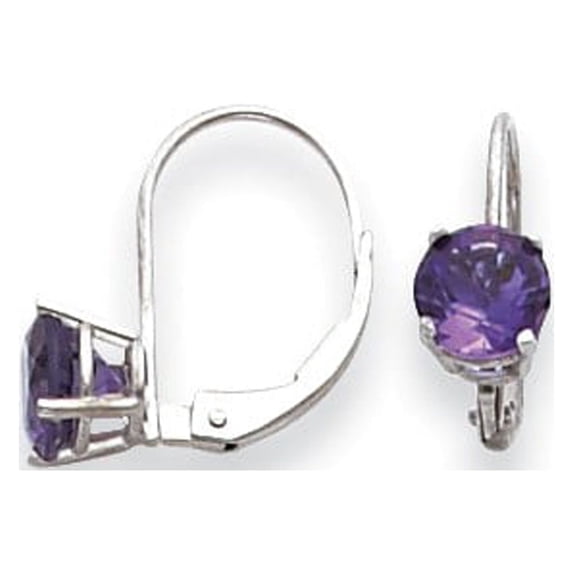 14k White Gold 6mm Amethyst Leverback Earrings