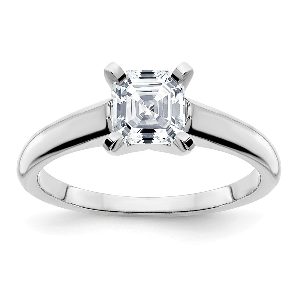 14k White Gold 6mm Ascher Cut Colorless Moissanite Solitaire Engagement ...