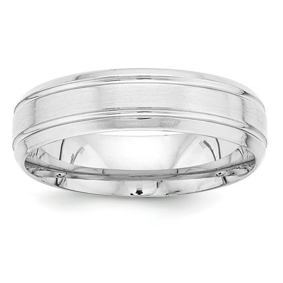 14k White Gold 6mm Lightweight Comfort Fit Brushed Satin/Polished Line Edge Wedding Band Size 12
