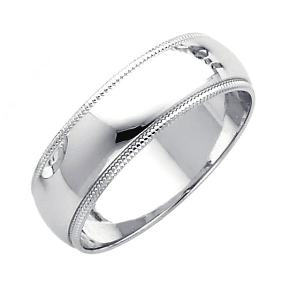 14k White Gold 6mm Milligrain Wedding Band Ring Size 7 Wedding Band for Women and Men - 4.0 Grams