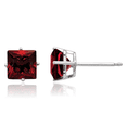 thumbnail image 1 of 14K Solid White Gold 6mm Princess-Cut Square Red Garnet Studs Gemstone Solitaire Earrings January Birthstone Jewelry, 1 of 10