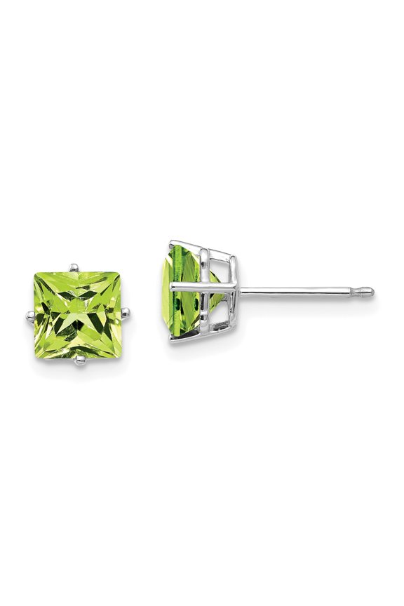 14k White Gold 6mm Square Step Cut Peridot Earrings 14k White Gold Earrings