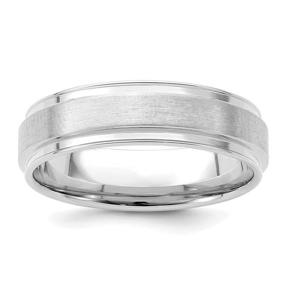 14k White Gold 6mm Standard Weight Comfort Fit Brushed Satin Fancy Wedding Band Size 8 WB118S