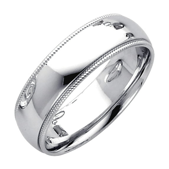 14k White Gold 6mm Traditional Comfort-Fit Milligrain Wedding Band Ring Size 6 Wedding Band for Women and Men