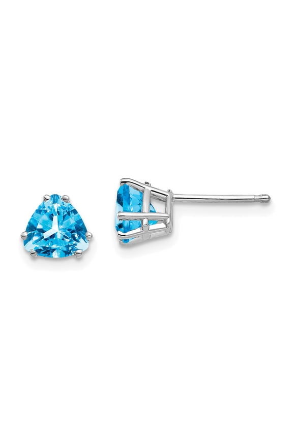 14k White Gold 6mm Trillion Triangle Shape Swiss Blue Topaz Earrings Fine Jewelry For Women Gifts For Her