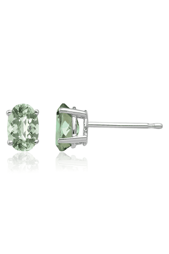 14K Solid White Gold Oval Checker Cut Green Quartz Studs Gemstone Solitaire Earrings August Birthstone Jewelry