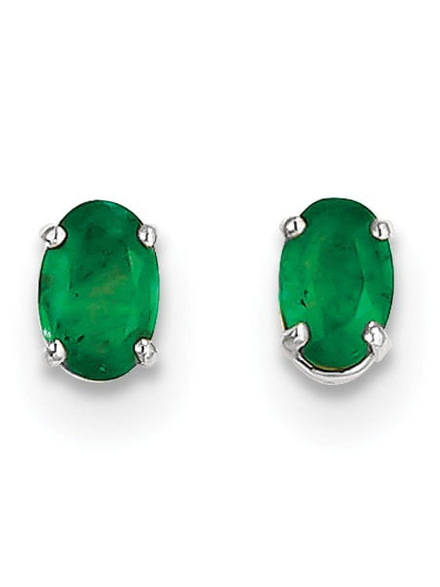 GOLD TIME 14k White Gold 6x4mm Emerald Earrings