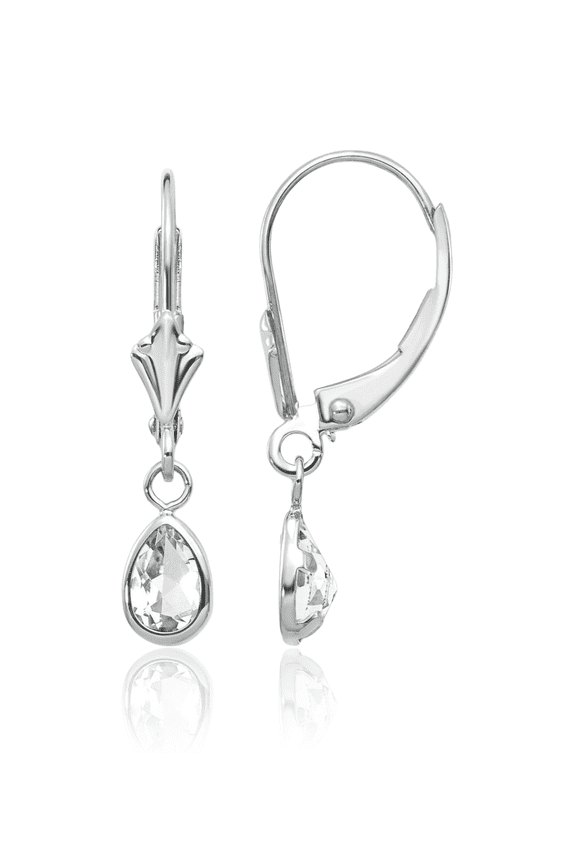 14K Solid White Gold Topaz Drop Dangle Earrings Pear Teardrop Gemstone April Birthstone Jewelry