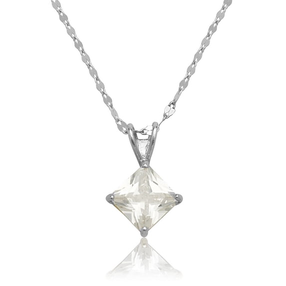14k White Gold 6x6mm Cubic Zirconia Kite Pendant - Measures 15x9mm