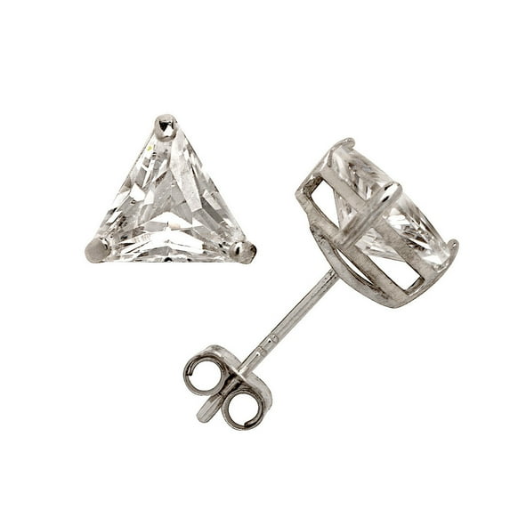 14k White Gold 6x6mm Triangle Cubic Zirconia Basket Set Earrings