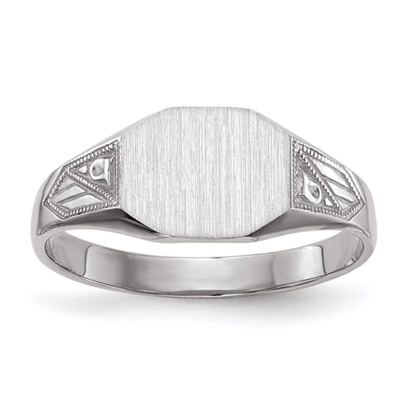 14k White Gold 9.0x7.0mm Octagon Closed Back Signet Ring RS630
