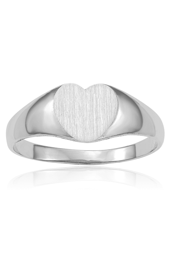 14K Solid White Gold Heart Custom Engraved Signet Ring Handmade Personalized Monogram Initial Letter Band