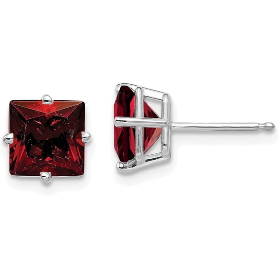 14k White Gold 7.2mm Princess Cut Garnet Earrings - 7mm