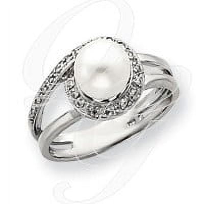 14k White Gold Polished Prong set 7.5mm Freshwater Cultured Pearl Diamond Ring Size 6.00 - Ring for Women