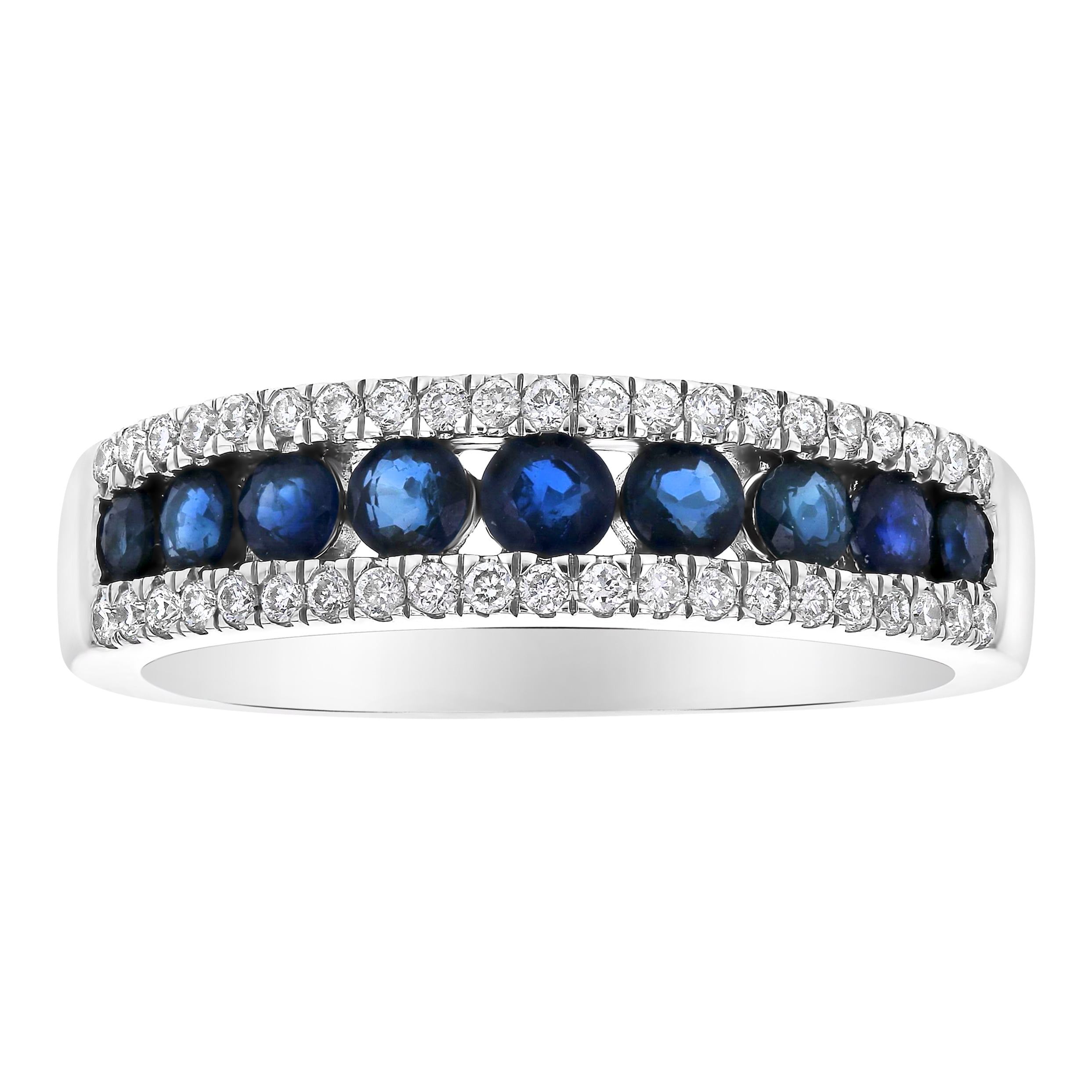 14k White Gold 7/8 Carats TGW Blue Sapphire and Diamond Band Ring