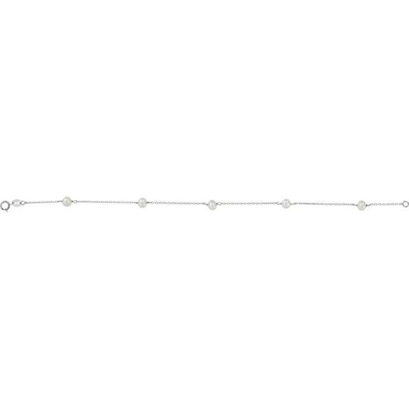 14k White Gold 7 Inch White Pearl Station Bracelet