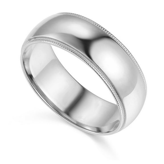 14k White Gold 7-mm Comfort-fit Milgrain and polished Wedding Band