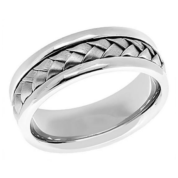 14k White Gold 7MM Hand Braided Design Wedding Band Comfort fit Size 12