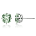 thumbnail image 1 of 14K Solid White Gold 7mm Cushion-Cut Green Quartz Studs Gemstone Earrings August Birthstone Jewelry, 1 of 10
