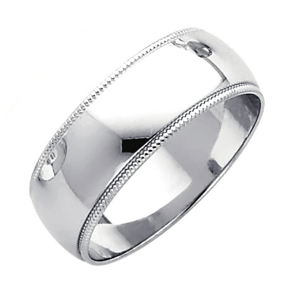 14k White Gold 7mm Milligrain Wedding Band Ring Size 7 Wedding Band for Women and Men - 4.7 Grams