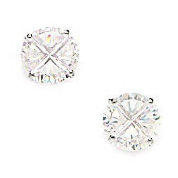 14k White Gold 7mm Round Segmented Cubic Zirconia Screw-Back Earrings