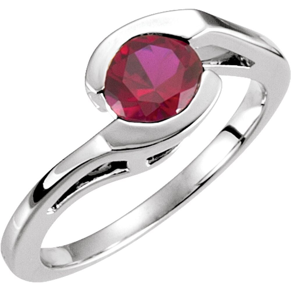 14k White Gold 7mm Round Shape Bezel-Set Freeform Bypass Solitaire ...