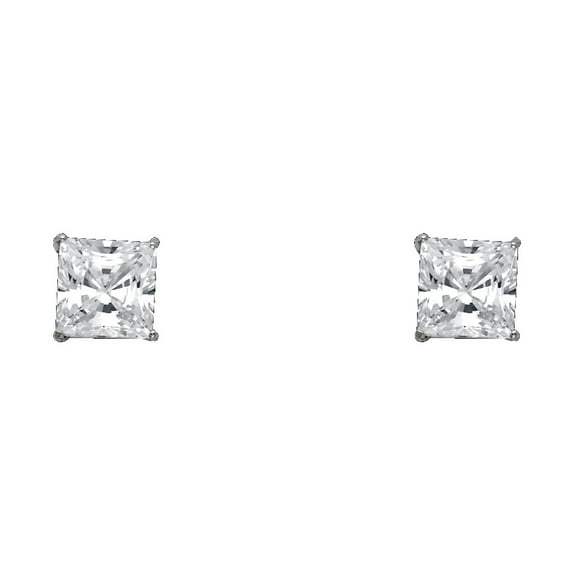 14k White Gold 7mm Square Basket Stud Screw Earrings Stud Earring for Women