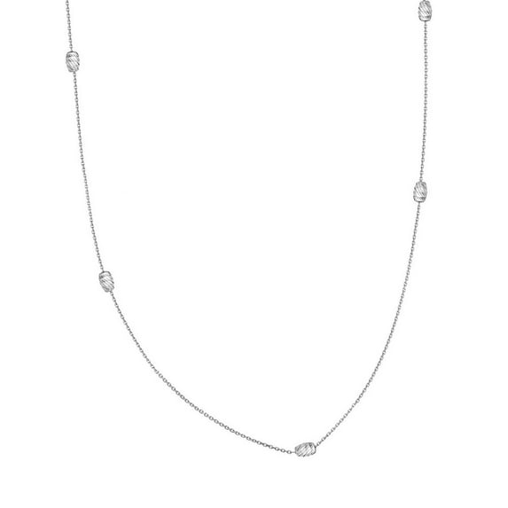 14k White Gold 7pc 3mm Moon Cut Bead Adjustable Necklace Lobster Claw Closure - 2.0 Grams - 18 Inch